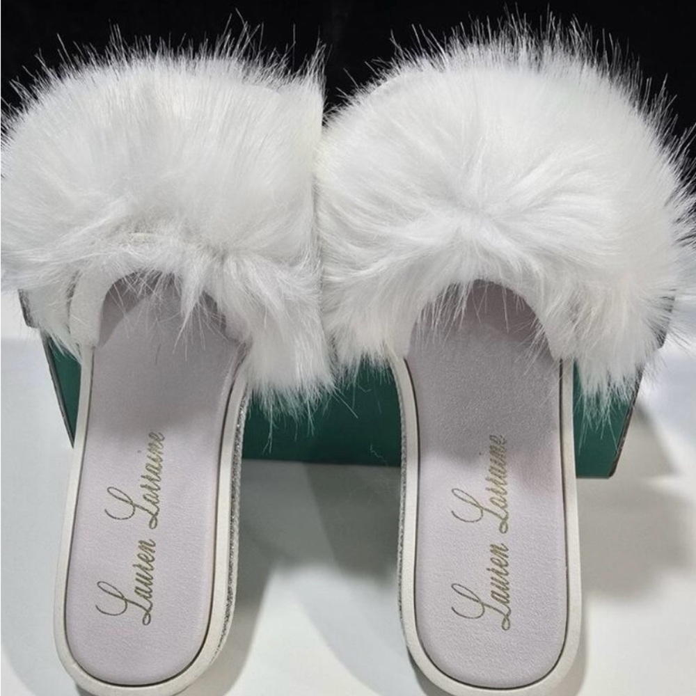 White Furry Lauren Lorraine Women's Slides